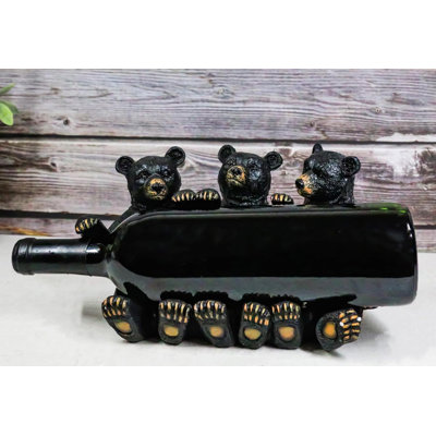 Rustic Western Forest Animal Whimsical 3 Black Bears Wine Bottle Holder Décor