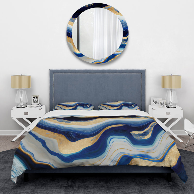 Vibrant Blue and Gold Flow Art IV - Ensemble de housse de couette transitionnel - Microfibre de polyester