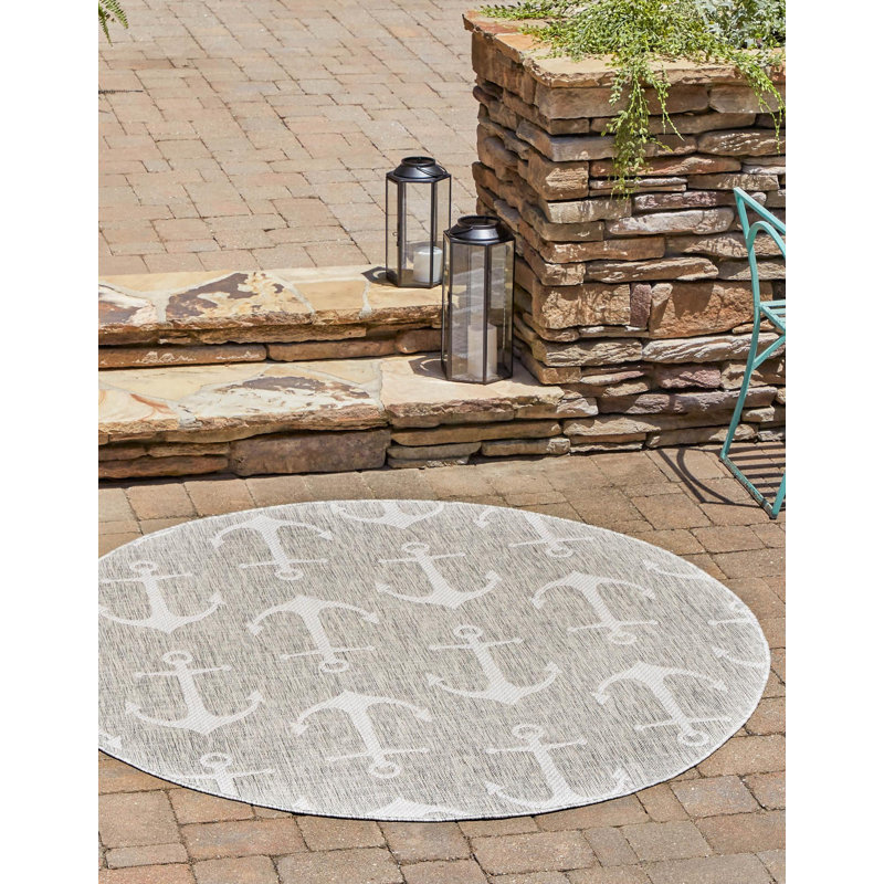 Outdoor Ayton Area Rug Sea Sand Color, Round 7'10"