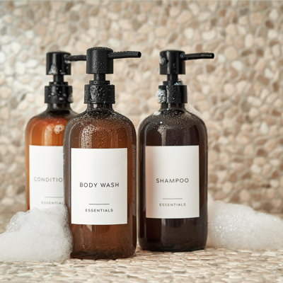 Stylish Shampoo And Conditioner Dispenser Set Of 3 - Modern 21Oz Shower Soap PET Bottles With Pump And Labels - Easy To Refill Body Wash Dispensers For An Instant Bathroom Decor Upgrade