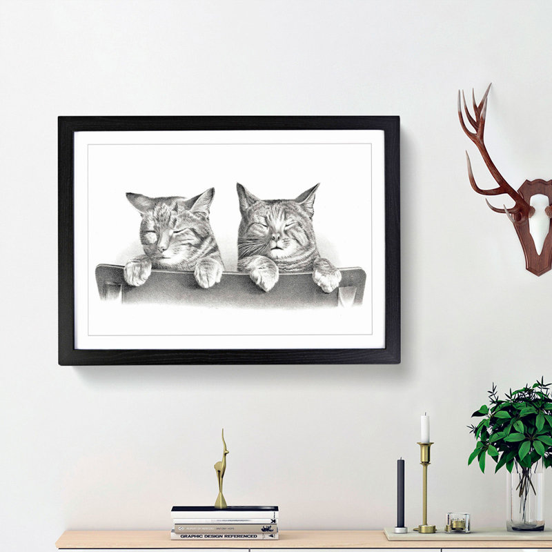 Cats by Thomas Hunter - Picture Frame Graphic Art Print, 48cm H x 65cm W x 2cm D, Black Framed