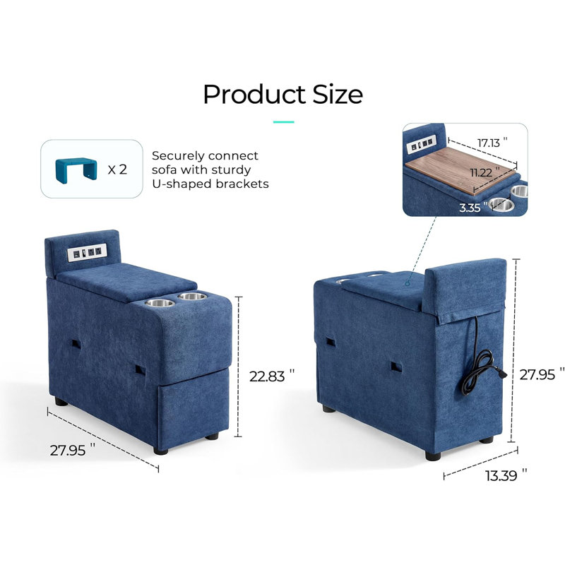 Versatile Console For Rubik I Modular Sectional Sofa - Multifunctional Side Table With Charging Ports, Cup Holders, Storage, And Drawer