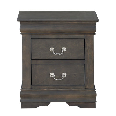 Sleek Black Modern Nightstand – 2 Drawer Storage with French Dovetail & Metal Glides, Brushed Nickel Handles for Bedroom