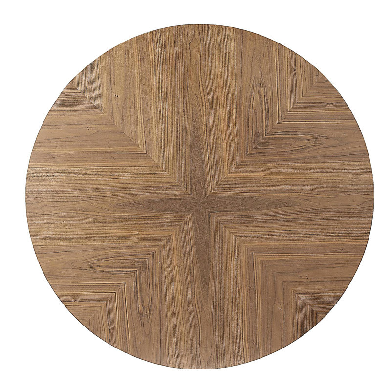 53.14'' Round MDF Coffee Table End Table Short Leisure Tea Table Cross Legs Metal Base, Easy to Assemble,Walnut.