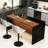 63" Modern Kitchen Island With Marble-Look Surface, LED Lights & Grille Design For Dining Room, Living Room(Island Only)-1982601982