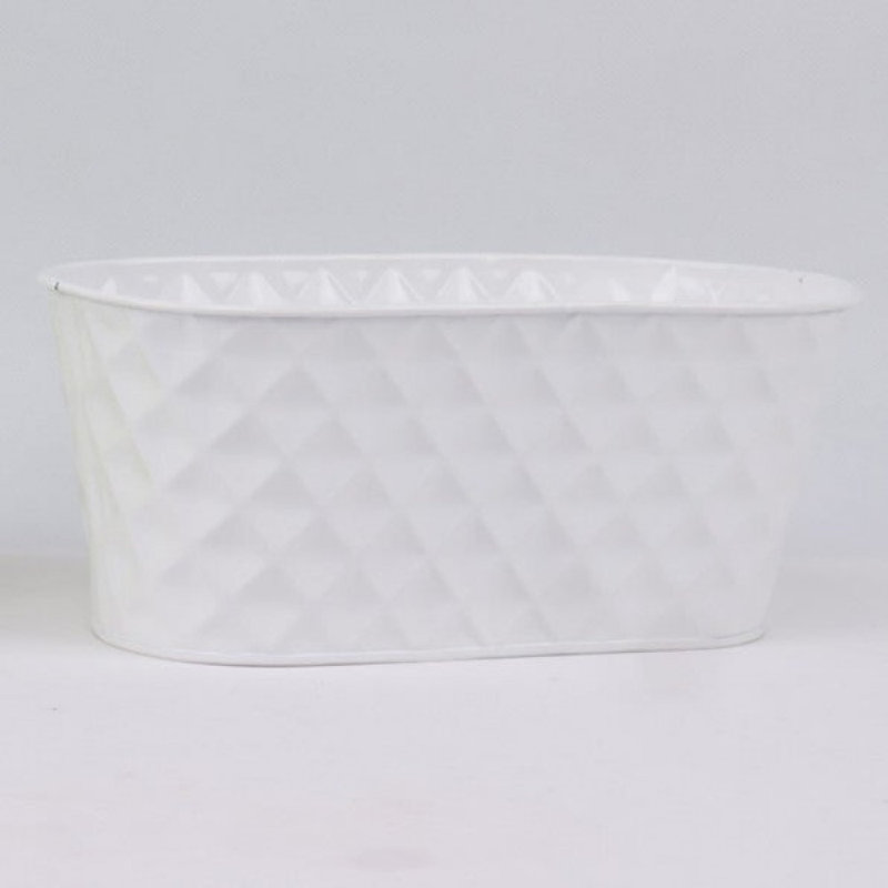 Shiny White Embossed Diamond Pattern Bucket, H 5,13 po x l 9,75 po x P 4,25 po, White