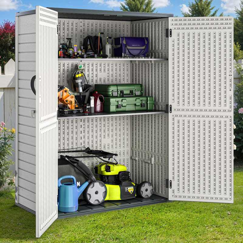 53.94''W x 27.95''D x 68.39''H Outdoor Storage Shed with Shelves