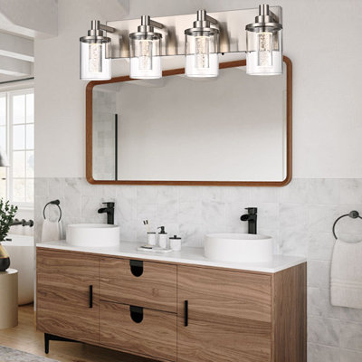 Vanity Light (4-Light), (3000K/3500K/4500K/5000K/6000K, Dimmable), Eye Protection LED Bathroom Light Fixture, Modern Wall Light Over Mirror With Clear Glass Shade