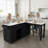 Kitchen Island With Extendable Dining Table, Marble-faced Countertop, And Mobile Storage Cart With Built-in Power Outlets-2129776538