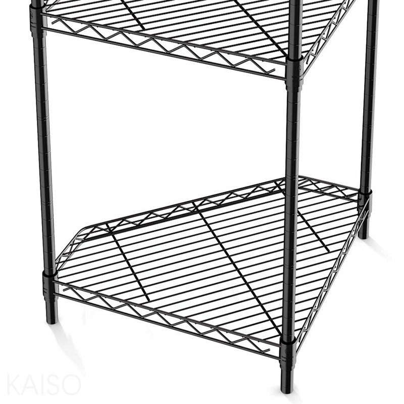 6 Tier Shelf Corner Wire Shelf Rack Pentagonal Shelves Adjustable Metal Heavy Duty Free Standing Corner Storage Display Chrome Rack For Bathroom, Living Room, Kitchen - Black