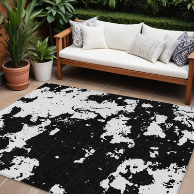 Tapis intérieur lavable abstrait noir et ivoire 9 pi x 12 pi