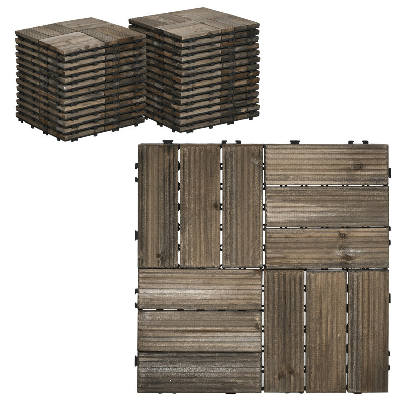 Adarien 27 Pcs Wooden Decking Tiles, 30x30cm Decking Boards, Grey