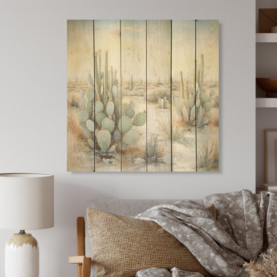 Cactus charme en hiver I - Art mural en bois de cactus sur bois de pin naturel