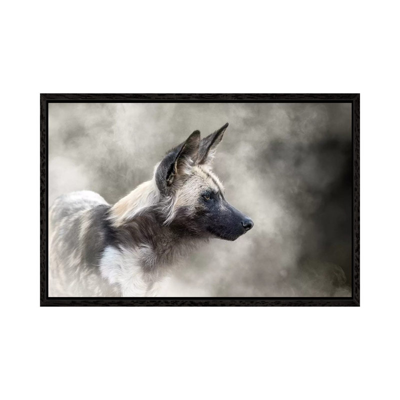 African Wild Dog In The Dust by Susan Schmitz - Print on Canvas, 101.6 cm H x 66.04 cm W, Black Framed