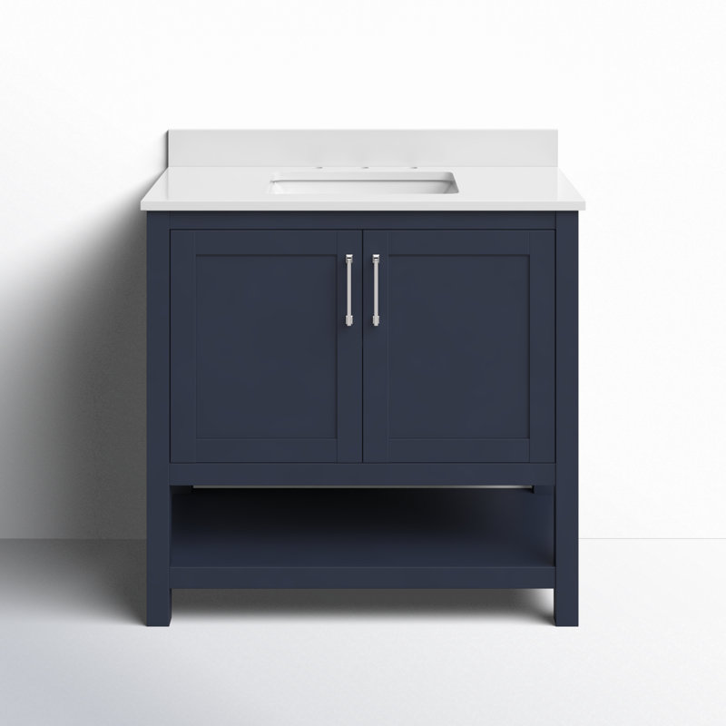 Midnight Blue Freestanding Bathroom Vanity with Marble Top