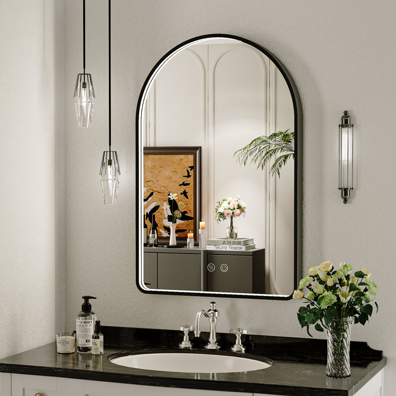 LED Bathroom Mirror with Lights, Arched Lighted Vanity Mirror with Anti-Fog, Memory Function,Dimmable, 30" x 20", Black