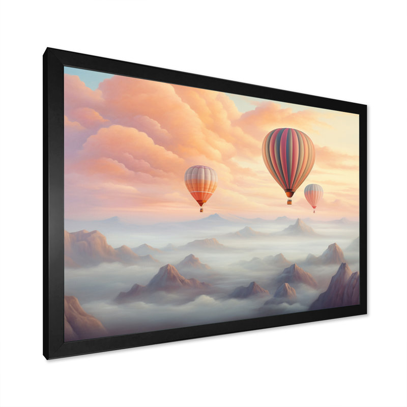 Pink Hot Air Ballon Ethereal II - Transportation Canvas Wall Art, H 30 po x l 40 po x P 1,5 po, Cadre photo noir