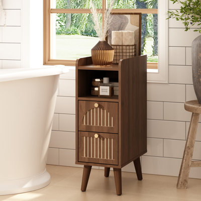 Adalia Narrow Solid Wood Nightstand With 2 Drawers