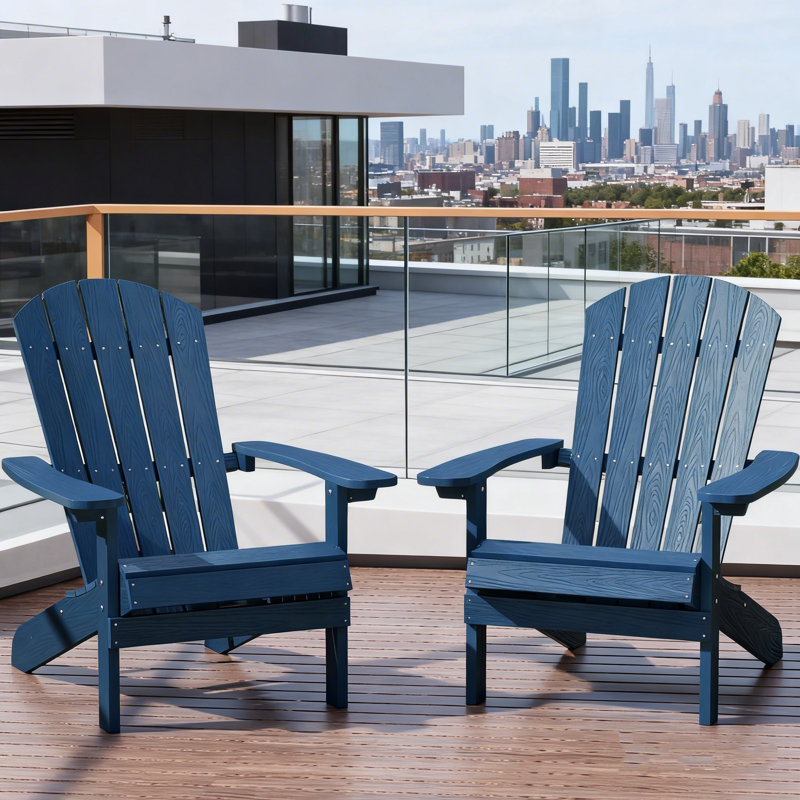 Plastic Adirondack Chairs Outdoor HIPS Patio Chairs With Wood Texture Lawn Fire Pit Deck Porch Garden Chairs For Adults（Set Of 2）