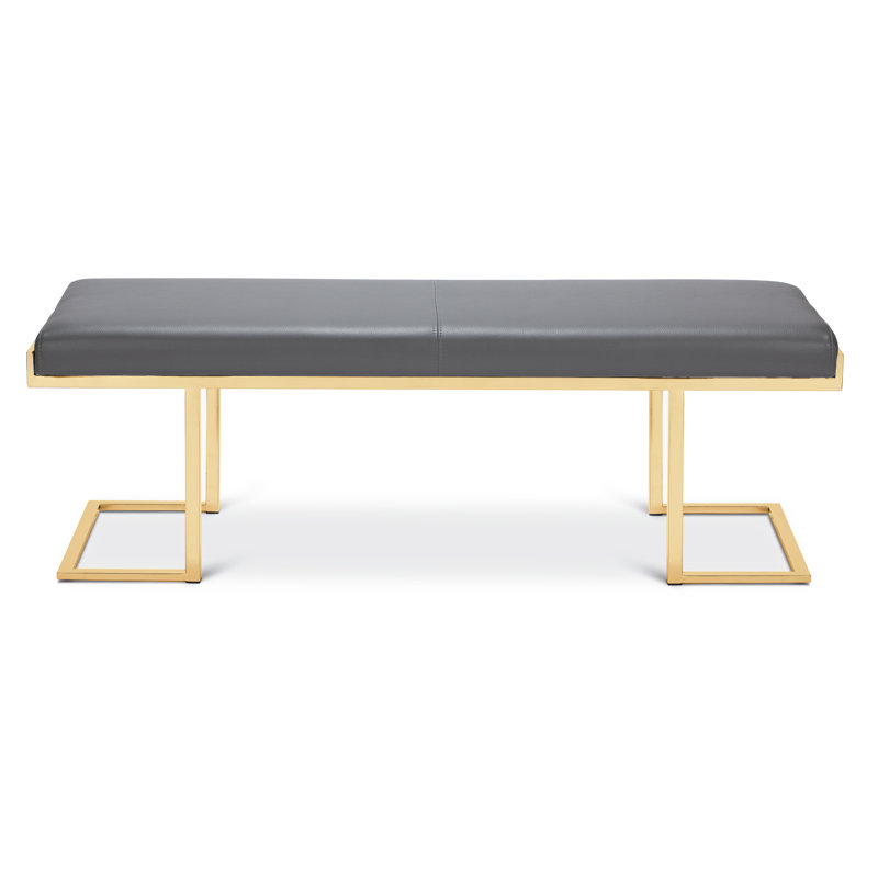 Sherer Faux Leather Upholstered Bench, Gray/Gold