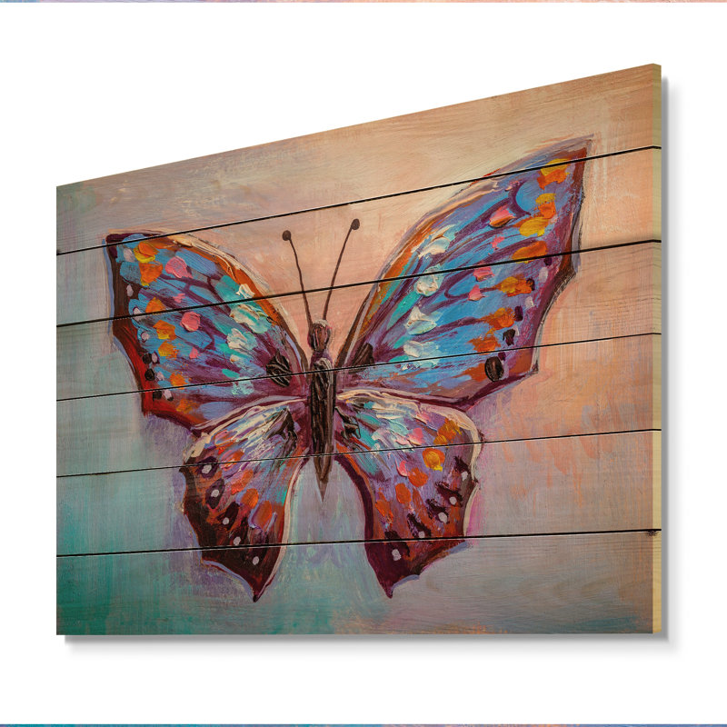 Magnifique papillon - impression sur bois rose campagnard, H 30 po x l 40 po x P 1 po