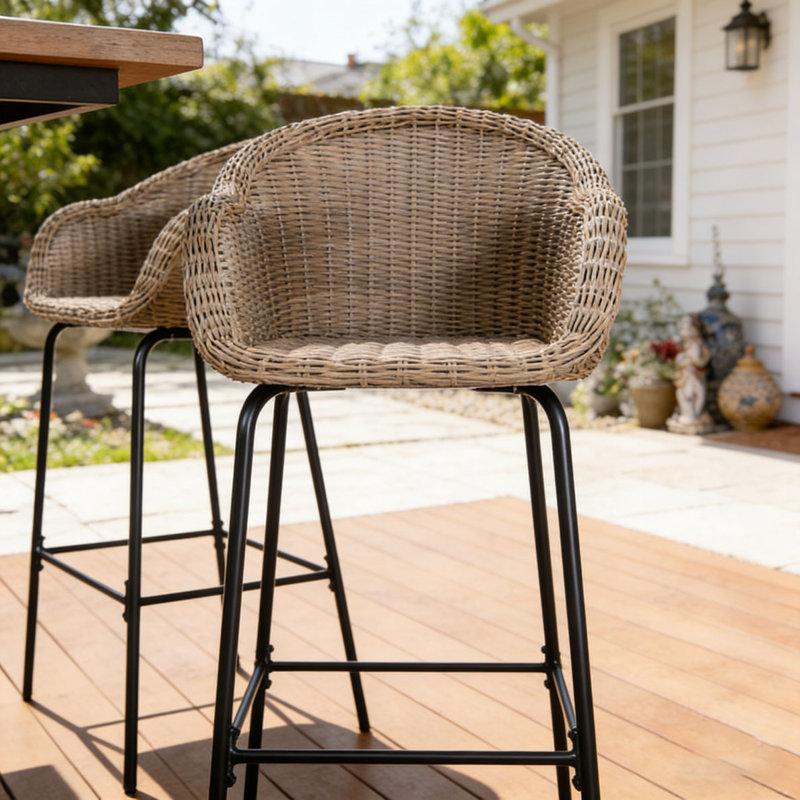 Tabouret de bar d'extérieur en osier de métal, Brun pâle