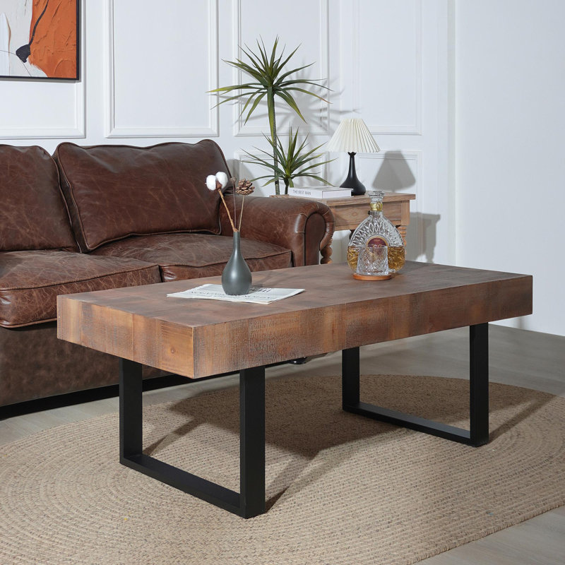 Table basse rustique en bois industriel, table basse en bois 47,2 x 23,5 po x 18 po, table fabriquée à la main
