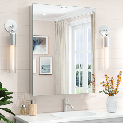 Husai Recessed or Surface Mount Aluminum Frameless Medicine Cabinet With Mirrored Door and Adjustable Shelves