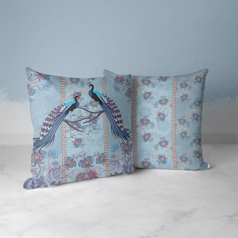Enchanted Peacock Blue Polyester Indoor/Outdoor Throw Pillow 16x16