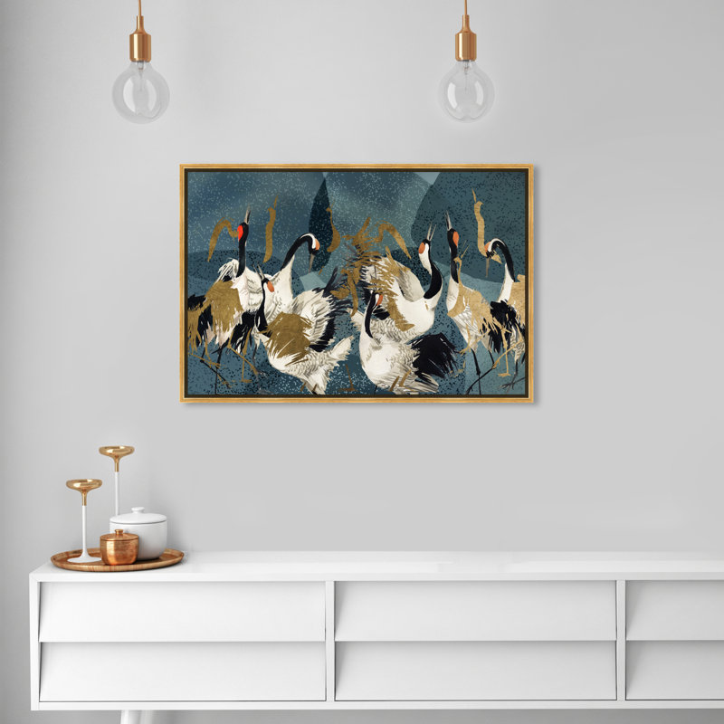 «Crane Love» par Oliver Gal, H 25,5 po x l 37,5 po x P 1,75 po, Toile avec cadre flottant or