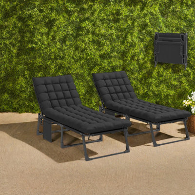 Modern Black Patio Chaise Lounges, Steel Frame, Adjustable Folding Design For Outdoor Relaxation