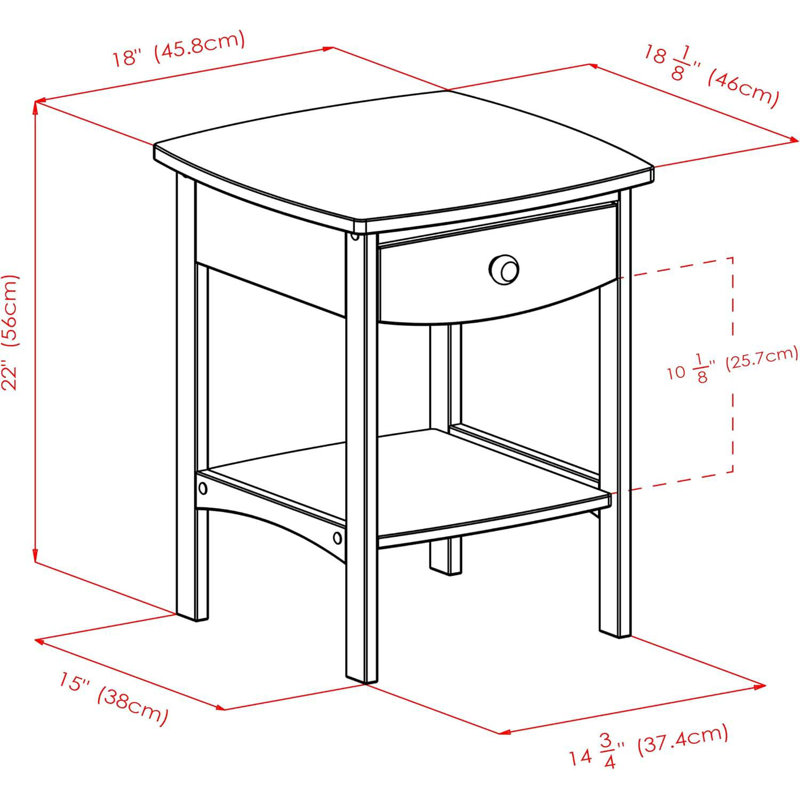 22 X 18 X 18-Inch Wood Curved End Table/Night Stand With One Drawer, Brown
