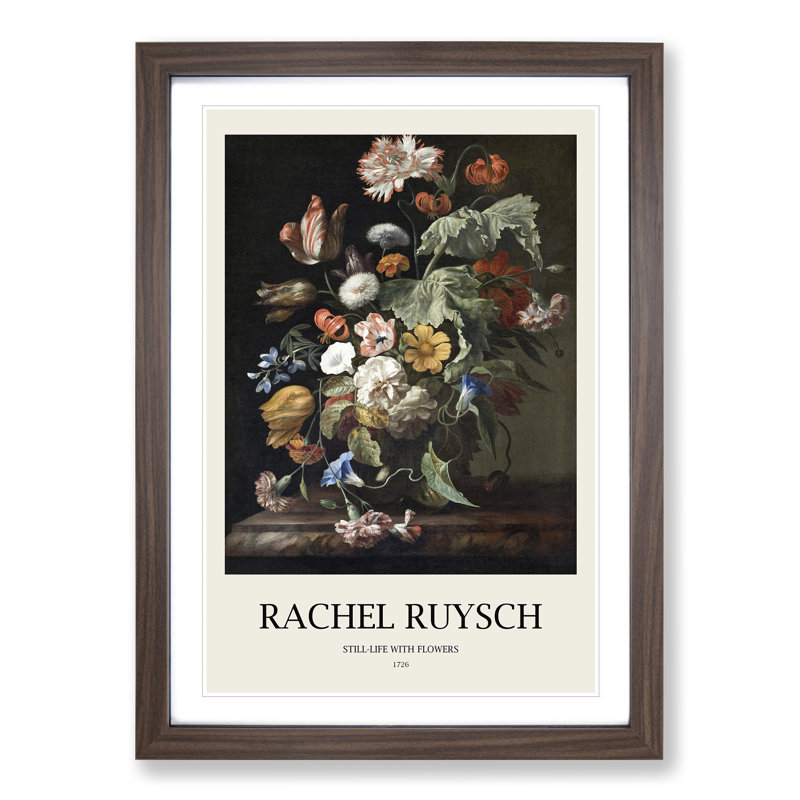 Still Life With Flowers Vol.1 by Rachel Ruysch - Single Picture Frame Print, 48cm H x 36cm W x 2cm D, Walnut Framed