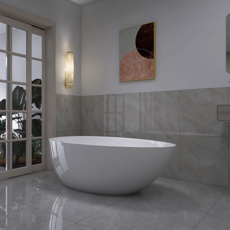 67 po X 35 po Baignoire de trempage autoportante à surface solide en blanc brillant