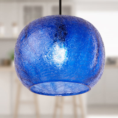 9.8" W Leona Glam Blue Handblown Glass Globe Shade Pendant - Latitude Run®