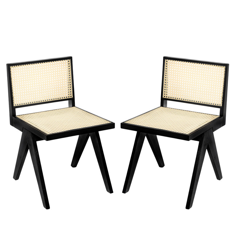 Randall Rattan Dining Chairs With Rubberwood Frame, Black/Natural