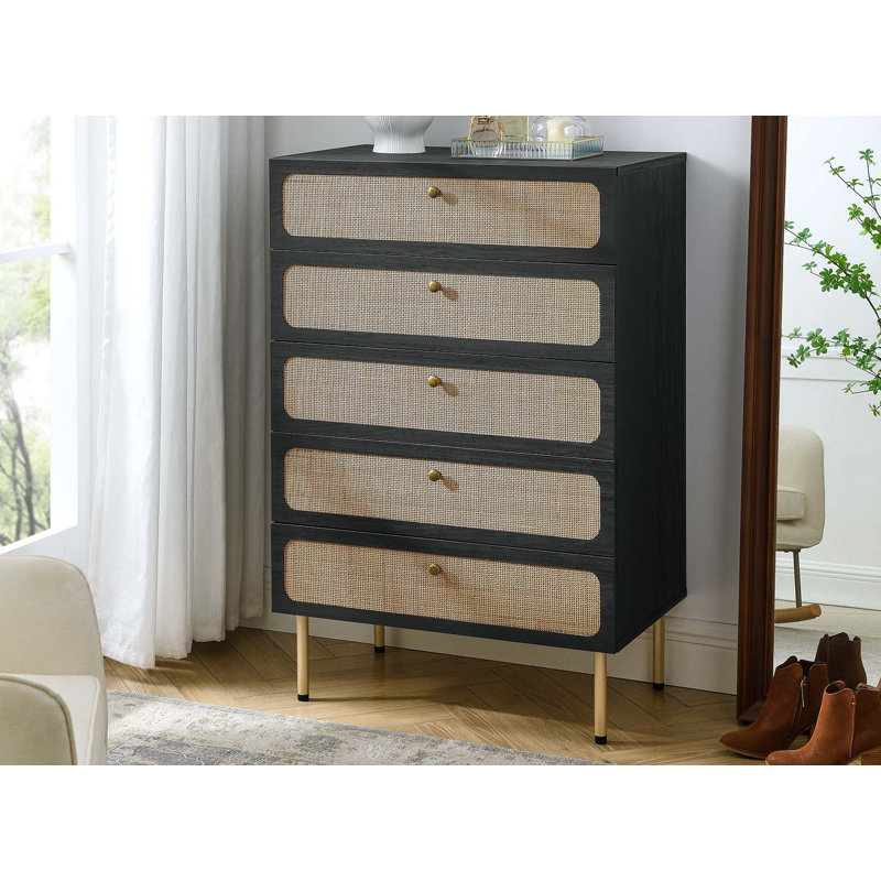 Commode 5 tiroirs Modway, Noir / or