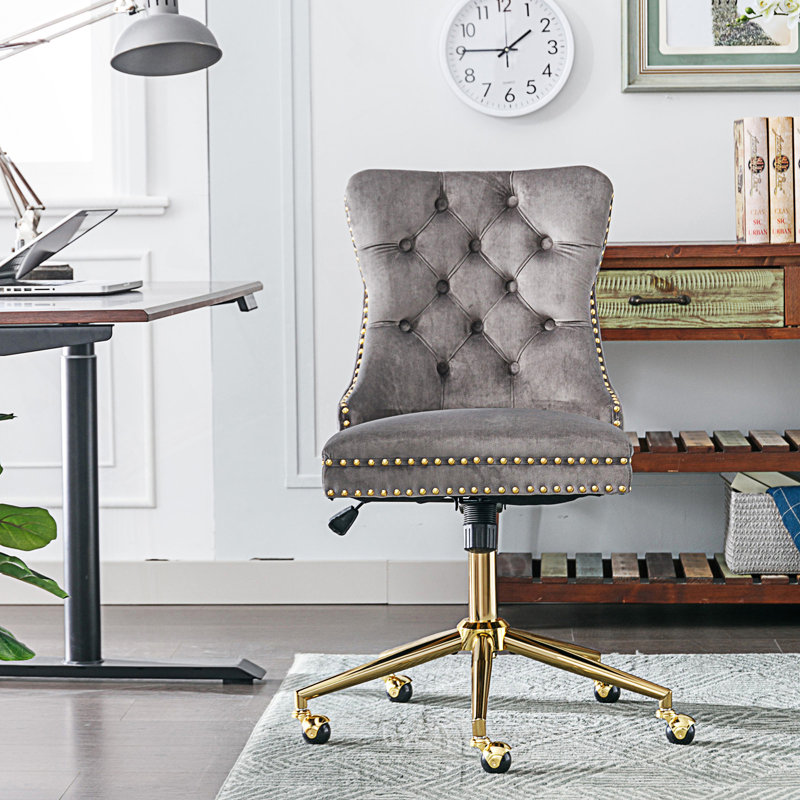 Chaise de bureau rembourrée et capitonnée, Gris