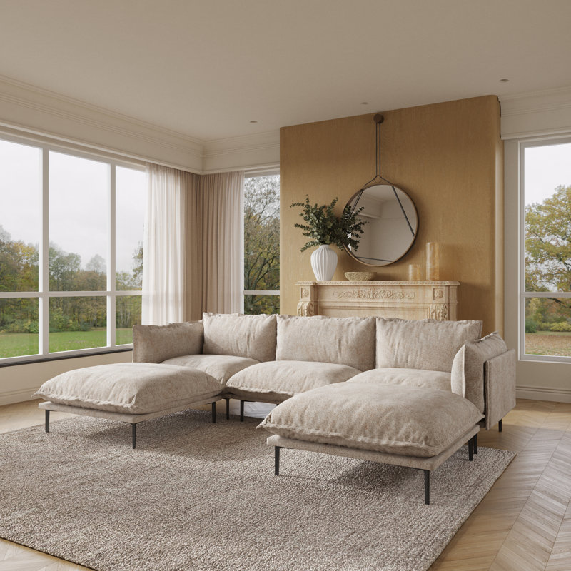 Traci Upholstered 111.02'' Wide Velvet Reversible Modular Sofa & Chaise,5-piece, Light Brown Velvet