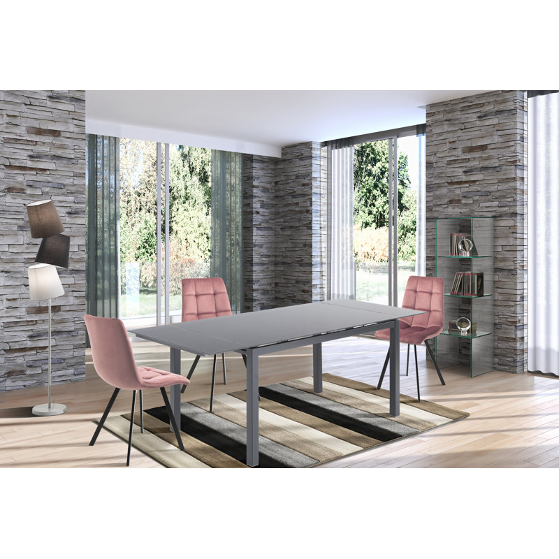 Dafne Glass Top Metal Base Dining Table, Grey