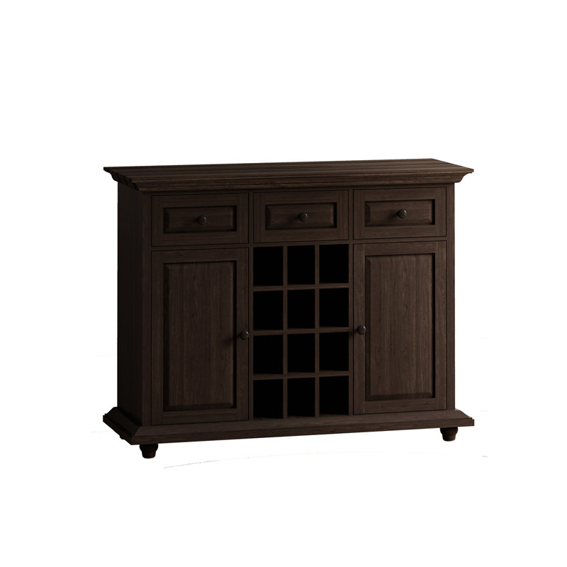 Armoire de rangement à 3 tiroirs et 2 portes de style rétro avec porte-bouteilles à 12 grilles
