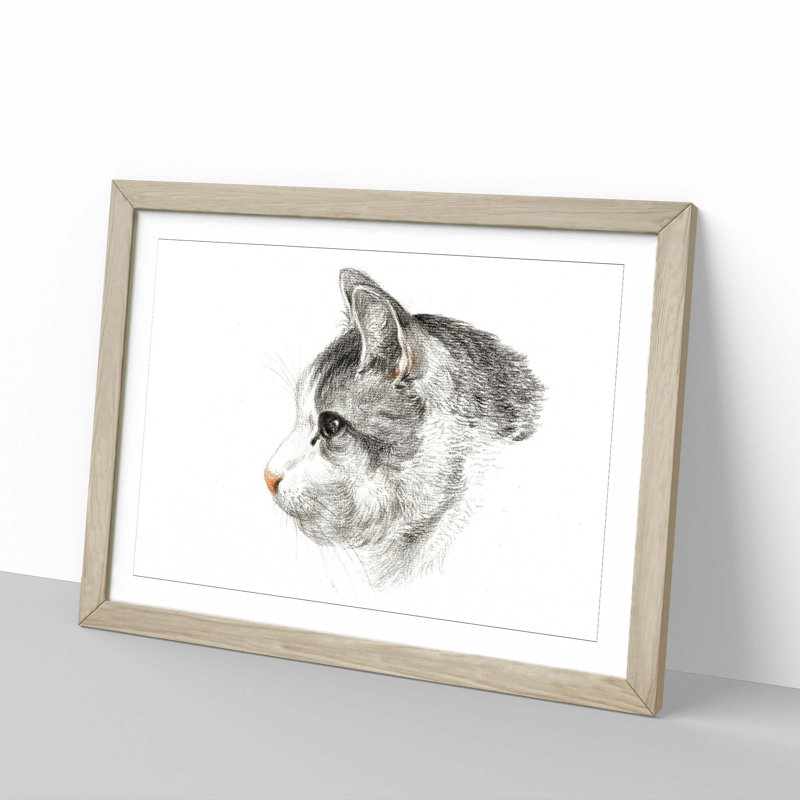 Portrait of a Cat by Jean Bernard - Picture Frame Drawing Print, Oak Framed, 27cm H x 36cm W x 2cm D