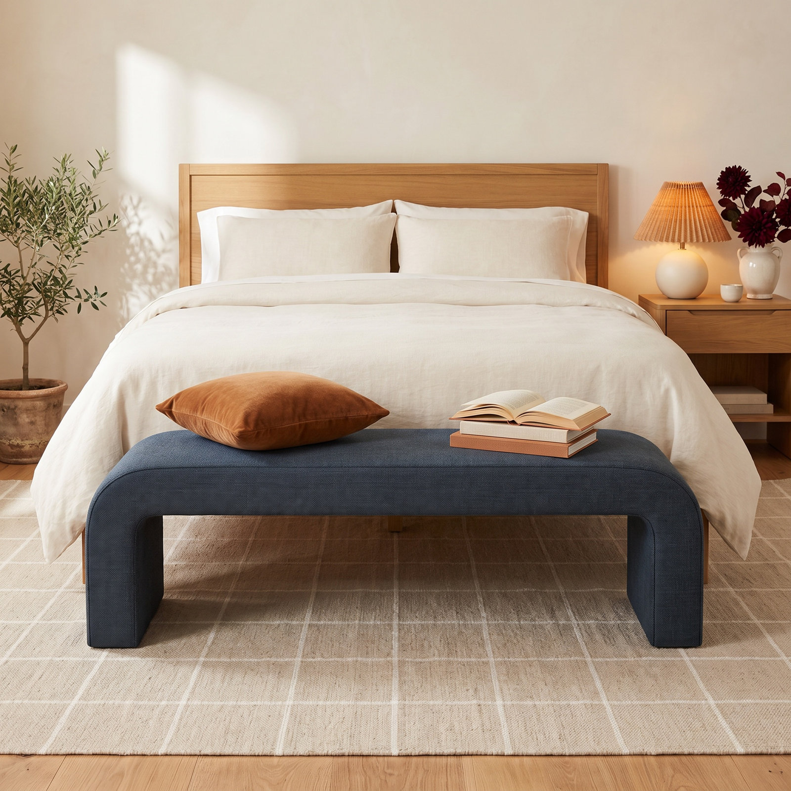 Barley 52" Bedroom Bench, Classic Navy Linen