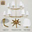 Lustre spoutnik réglable 12 lumières - abat-jour en lin, compatible avec un plafond incliné, luminaire de salle à manger à intensité variable.-316841936