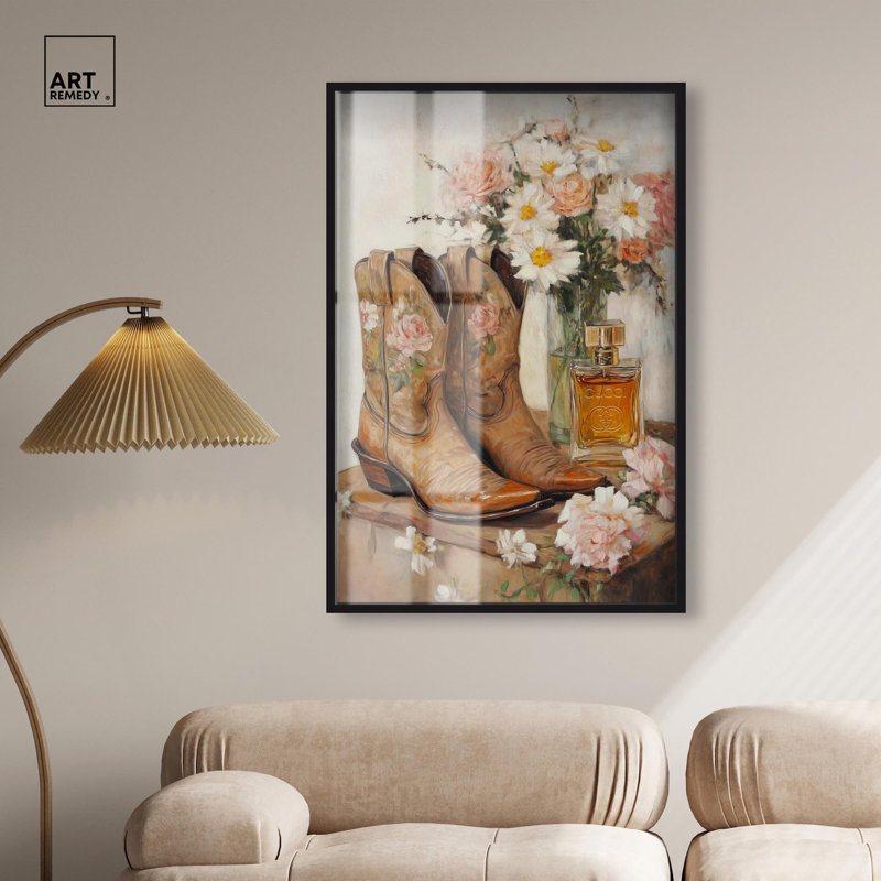 «Delicate Floral bottes II Shadowbox Print» par Art Remedy, H 46 po x l 31 po, Noir