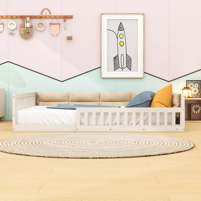 Tressa Full Size Upholstered Platform Bed with Slats, Beige