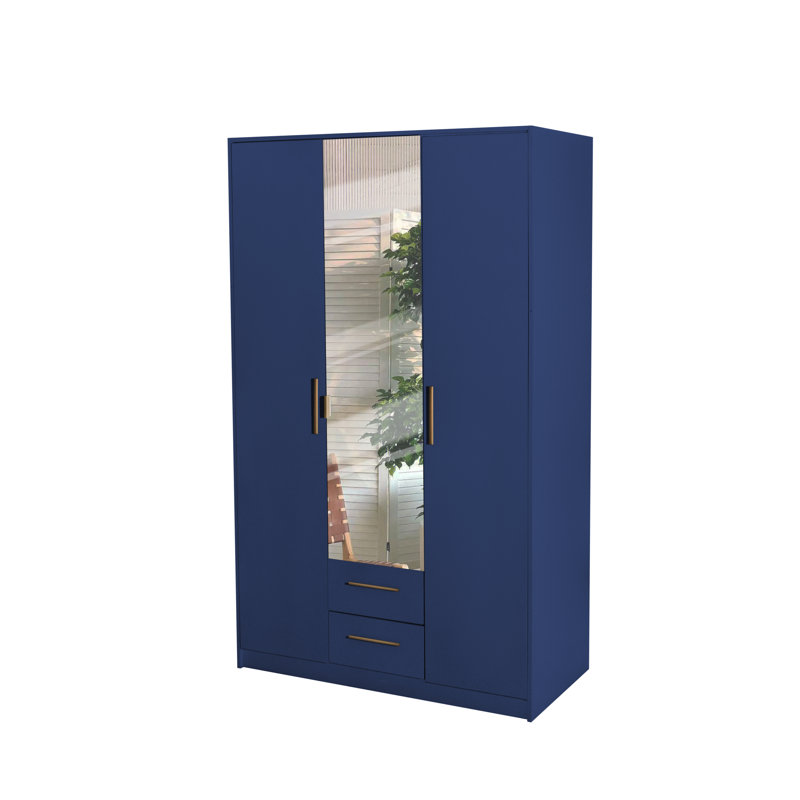 Pamel 3 Door Manufactured Wood Wardrobe, 199 H x 135 W x 58 D cm, Blue