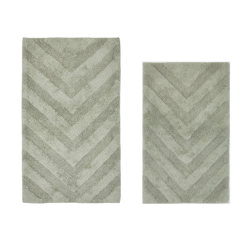 Annaclara Premium 100% Cotton 2 Piece Bath Rug Sets with Non-Slip Backing, Machine Washable, Luxurious Chervon Pattern Super Absorbent & Tufted Weave Bath Mat for Bathroom, Shower, and Tub