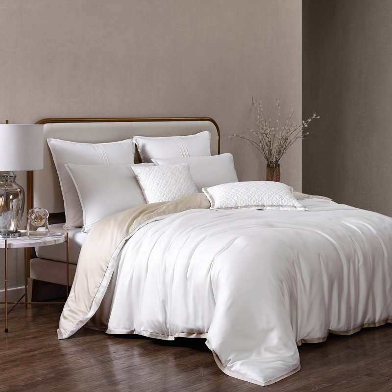 Literie Noble Tence Tencel Lyocell, Blanc, Édredon très grand + 2 taies décoratives très