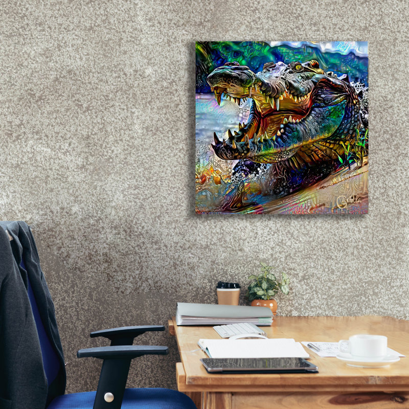  «Crocodile» par Pedro Gavidia, art mural sur toile, 26 po x 26 po, H 26 po x l 26 po